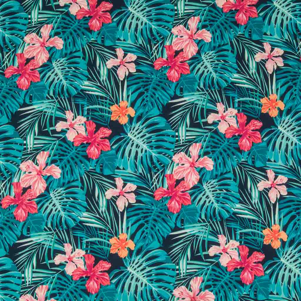Rose & Hubble - Tropical Lily on Navy - 100% Cotton Poplin – Fabric Love