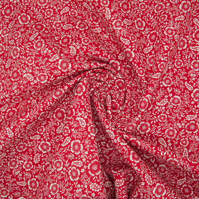 Rose & Hubble - Ditsy White Flower on Red - 100% Cotton Poplin