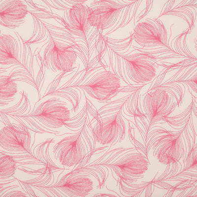 This Rose & Hubble fabric features a pretty rose pink feather print on a cream cotton poplin 