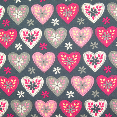 Hearts & Daisies by Rose & Hubble - 100% Cotton Poplin - Grey