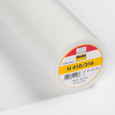 A roll of white Vilene H410 with specifications on bolt end