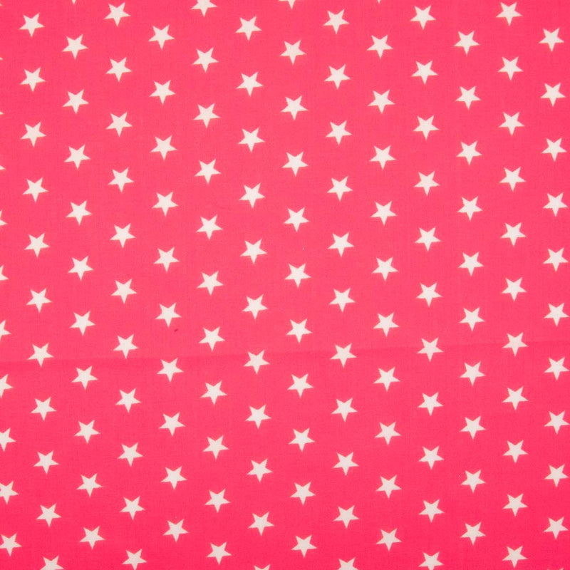 10mm white stars are printed on a cerise polycotton fabric