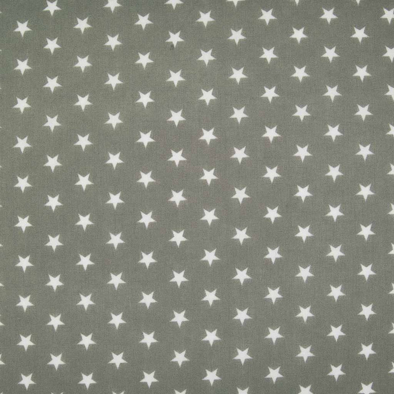 10mm white stars are printed on a grey polycotton fabric
