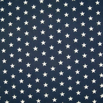 10mm white stars are printed on a navy blue polycotton fabric