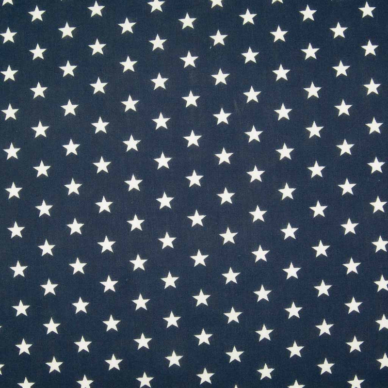 10mm white stars are printed on a navy blue polycotton fabric