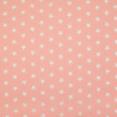 10mm white stars are printed on a pink polycotton fabric