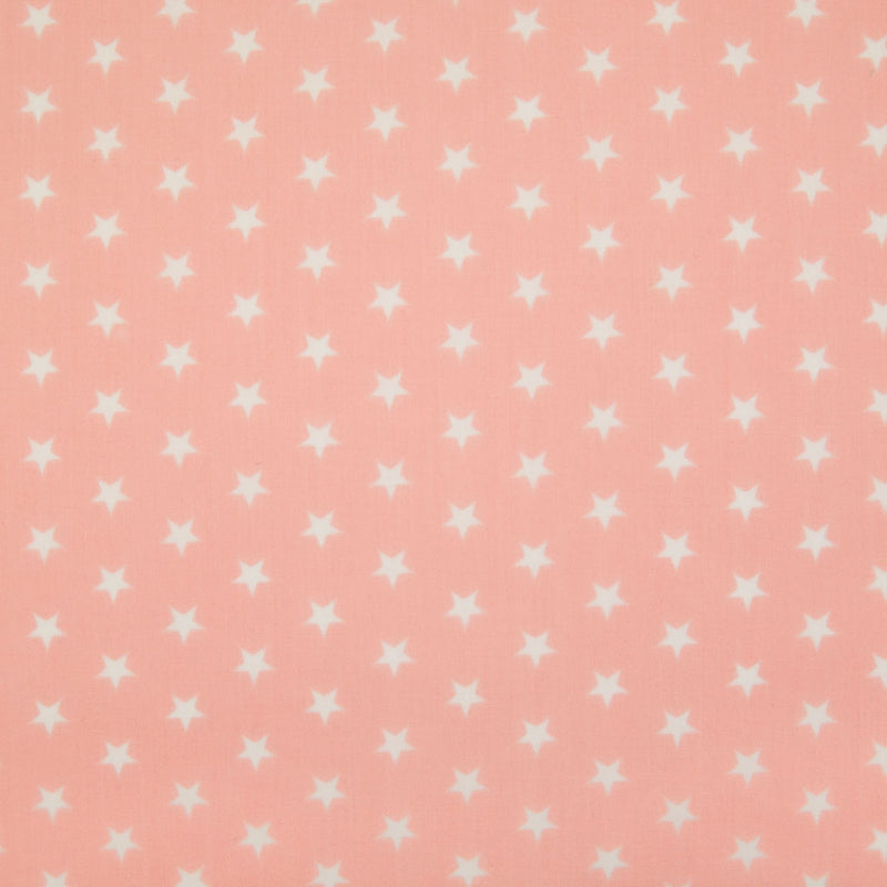 10mm white stars are printed on a pink polycotton fabric