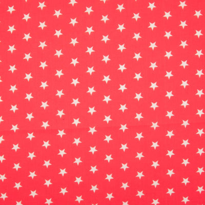 10mm white stars are printed on a red polycotton fabric