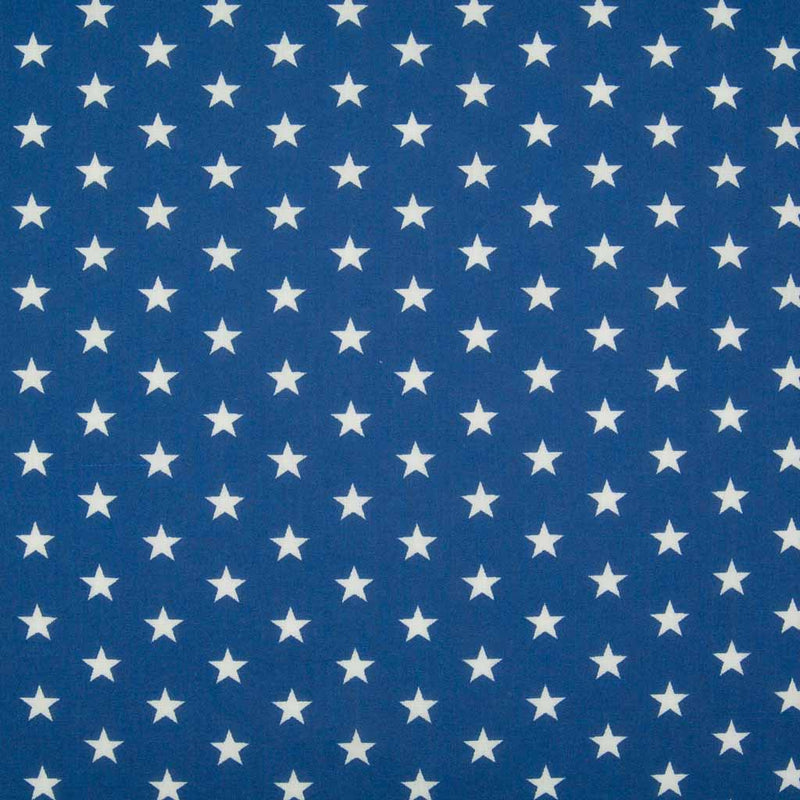 10mm white stars are printed on a royal blue polycotton fabric