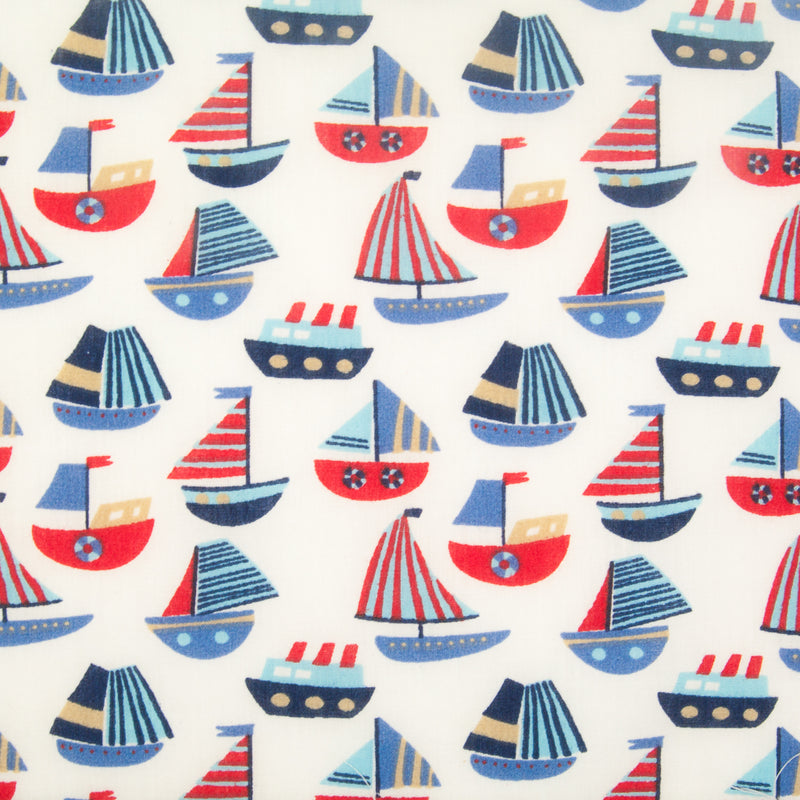 Blue & Red Boats - Polycotton Fabric