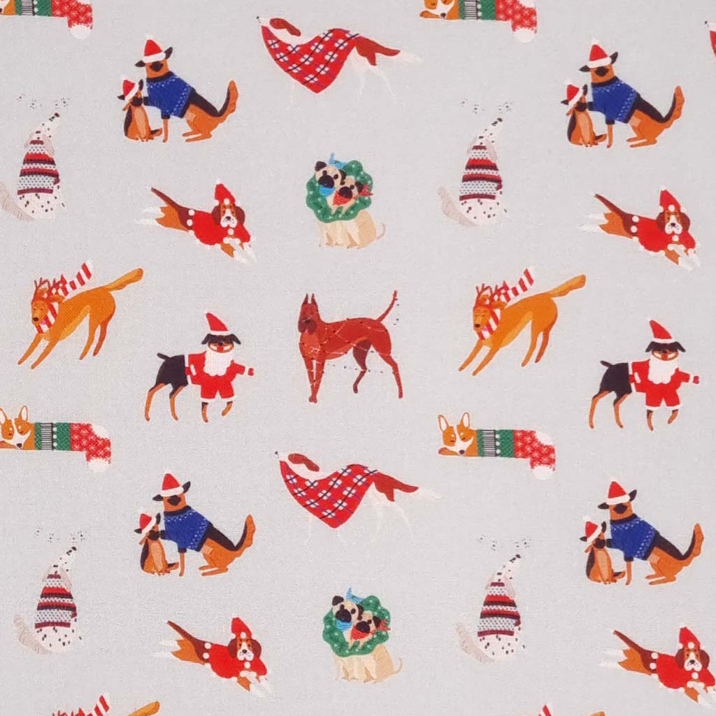 Christmas Dogs on Silver 100 Cotton Fabric Fabric Love