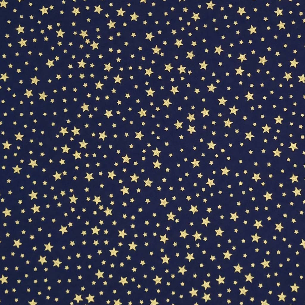 Gold Metallic Stars on Navy - 100% Cotton Fabric