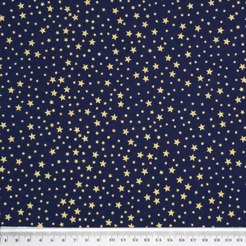 Gold Metallic Stars on Navy - 100% Cotton Fabric