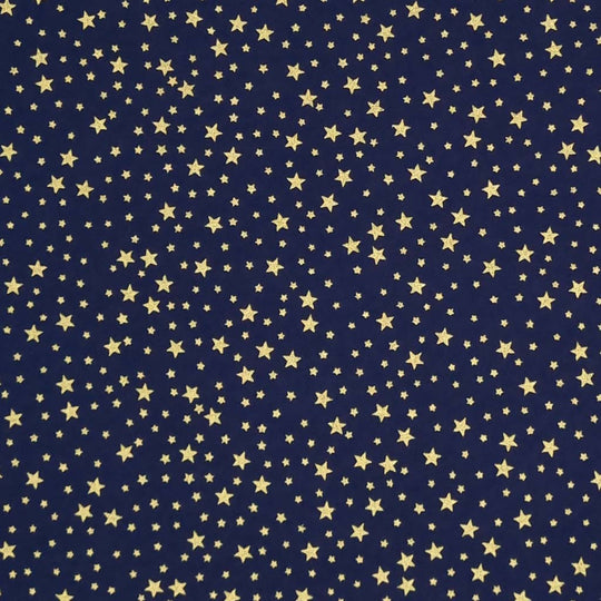 Gold Metallic Stars on Navy - 100% Cotton Fabric