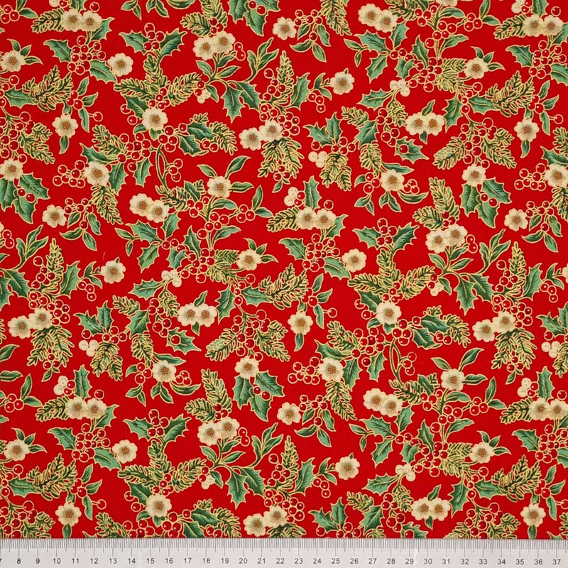 Christmas Cotton Fat Quarter Bundle - Holly & Floral - Red
