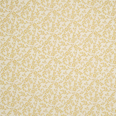 Printed gold metallic wreath leaves and flowers are printed on this ivory 100% cotton fabric.
