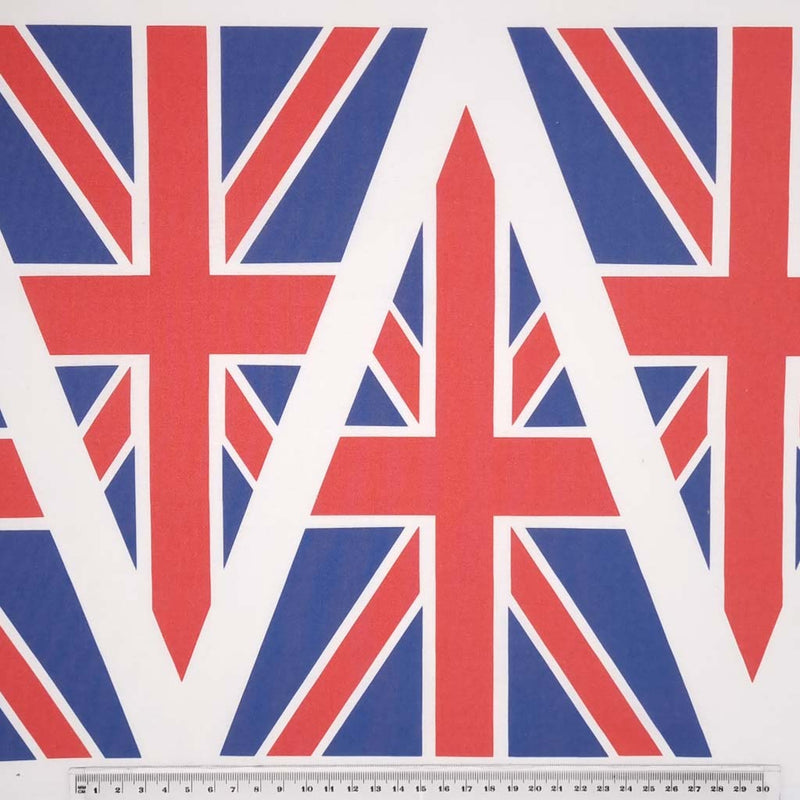 Union jack bunting flags printed on 100% cotton fabric with a cm ruler