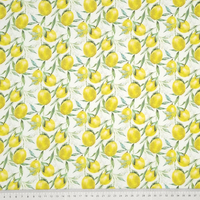 uicy lemons and leaves printed on a quality 100% cotton fabric with a cm ruler at the bottom