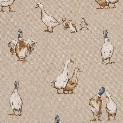 Shabby ducks are printed on a craft canvas fabric