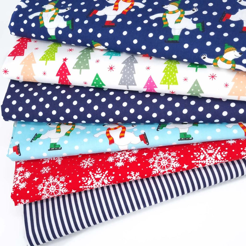 A christmas fat quarter bundle containing 6 festive prints with polar bears, snowflakes and christmas trees