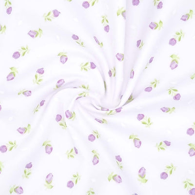 A delicate baby rose in lilac printed on a quality white polycotton fabric