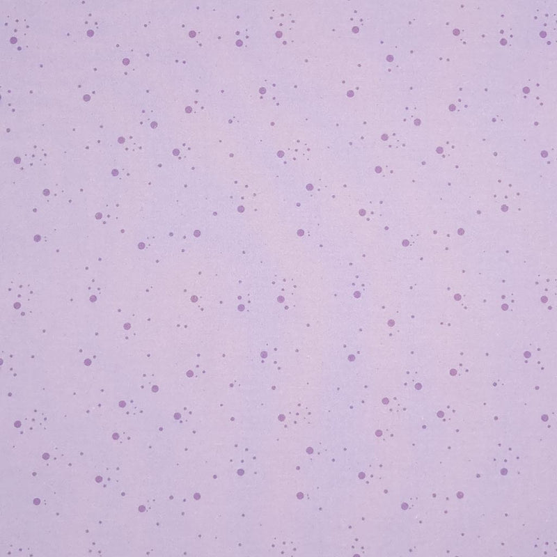 Purple speckled spots printed on a lilac, 100% cotton fabric