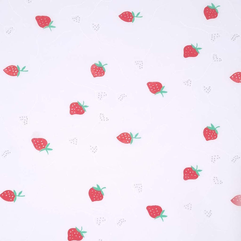 Luscious red strawberries and heart shaped balloons are printed on a quality lilac polycotton fabric