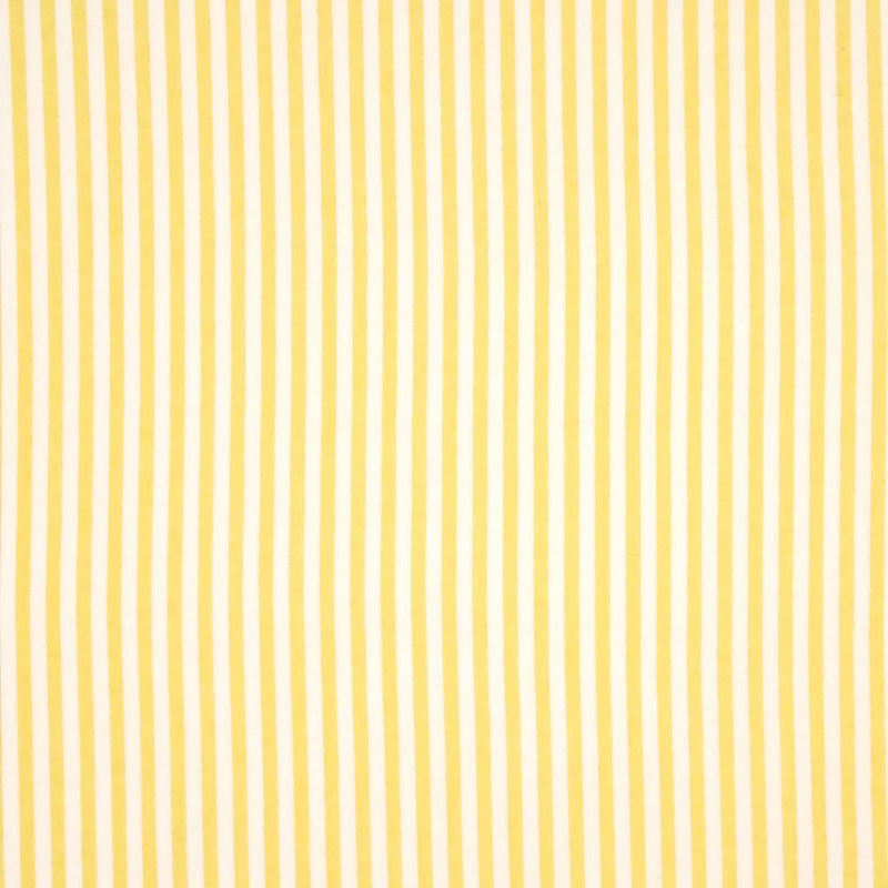Yellow and white candy stripes printed on a soft brushed polycotton winceyette.