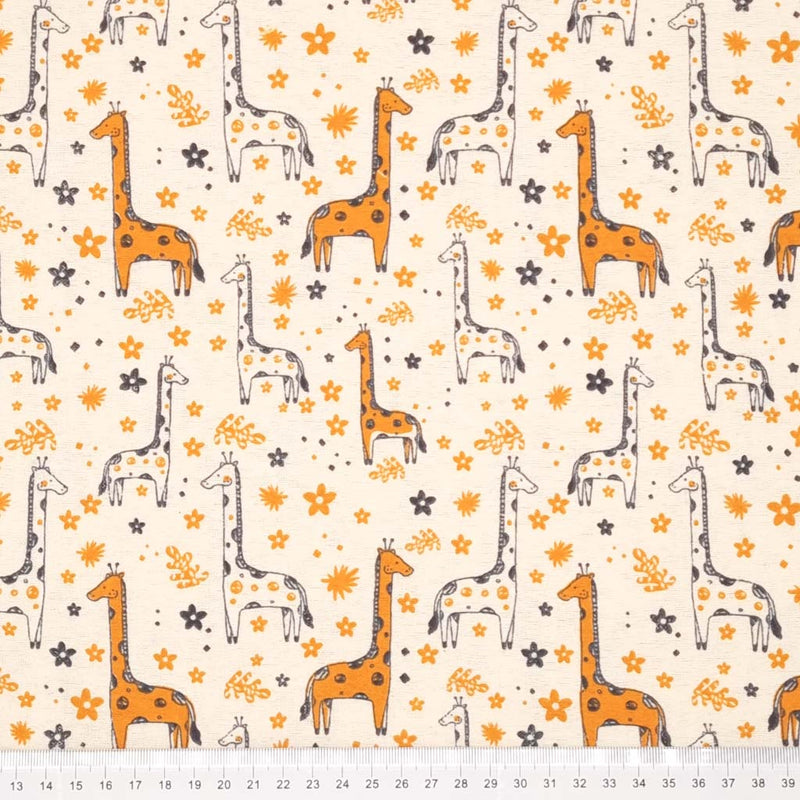 A beautiful giraffe design, printed on a soft brushed polycotton winceyette in cream